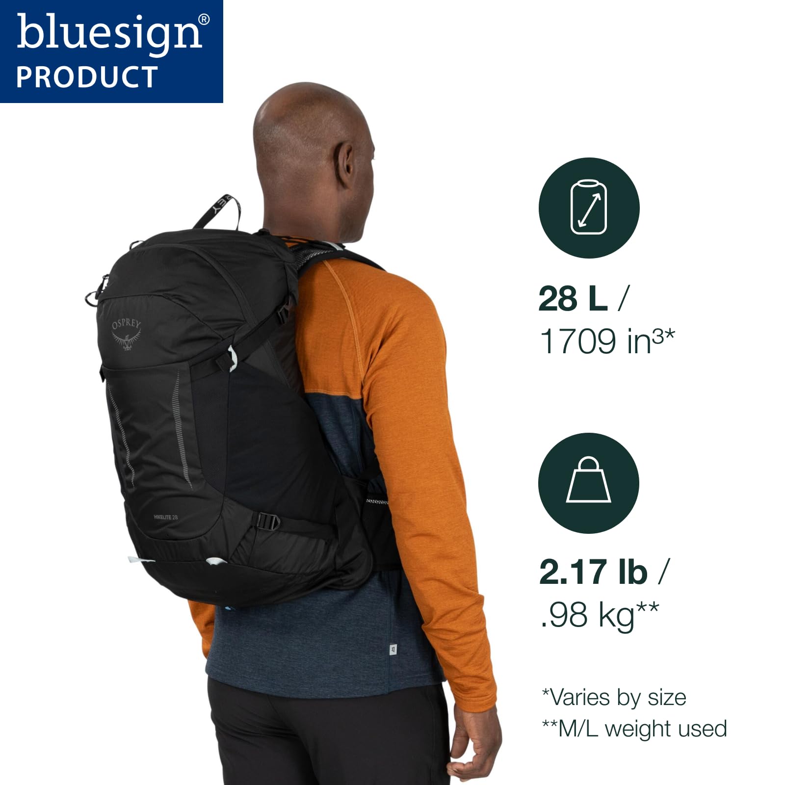 Osprey Hikelite Unisex Backpack, 28L, Black, M/L