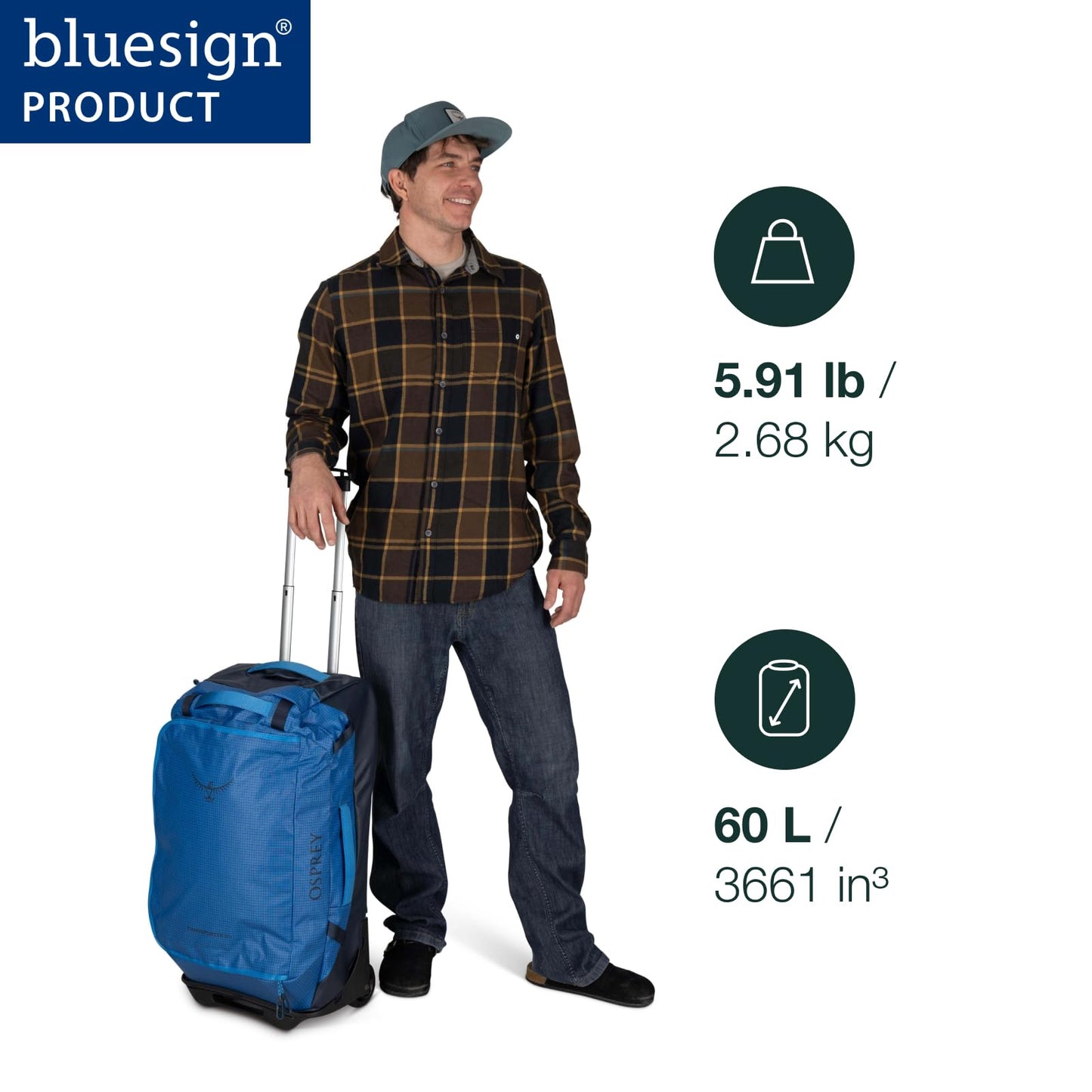 Osprey Transporter 60L Wheeled Duffel – Rolling Bag, Raven Black