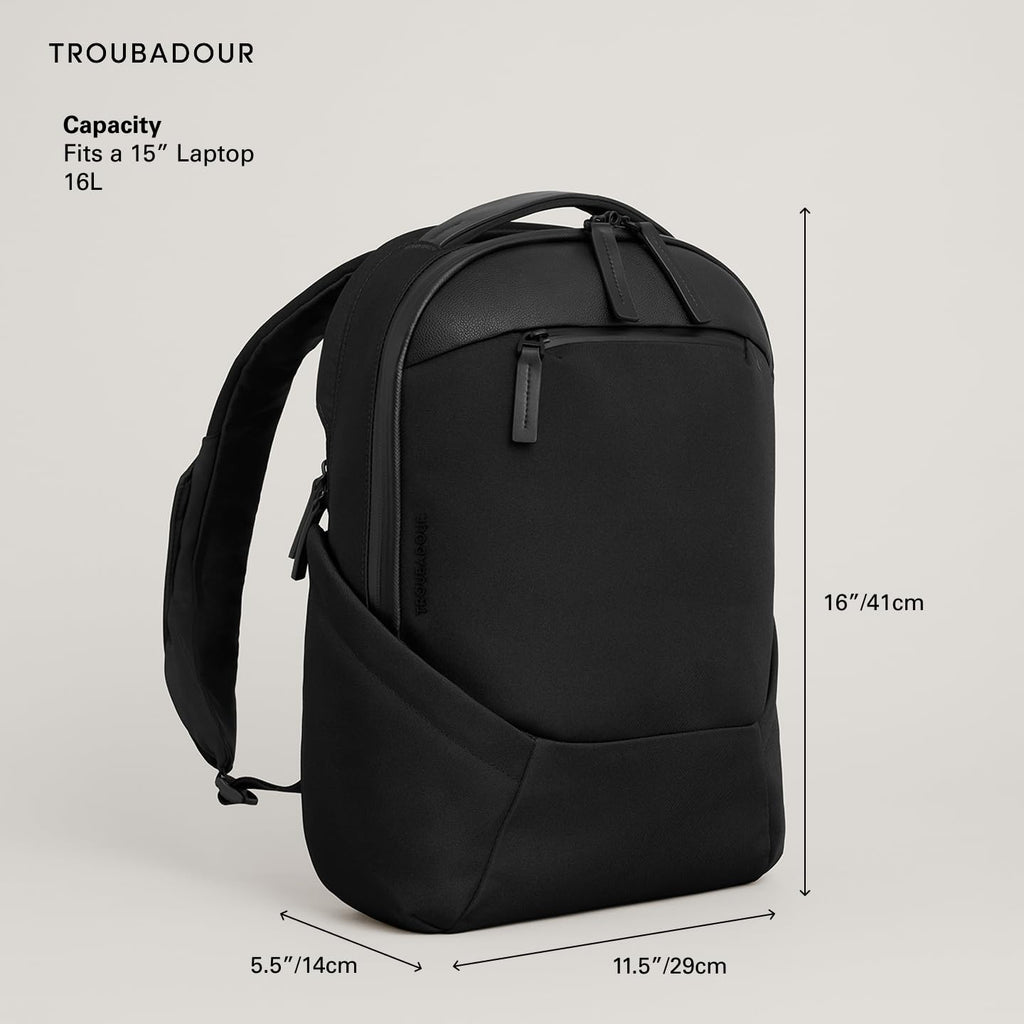 Troubadour Apex Compact Backpack 4.0-16L Premium Laptop Backpack - Ergonomic & Water Resistant - Designed for Work and Travel - Black