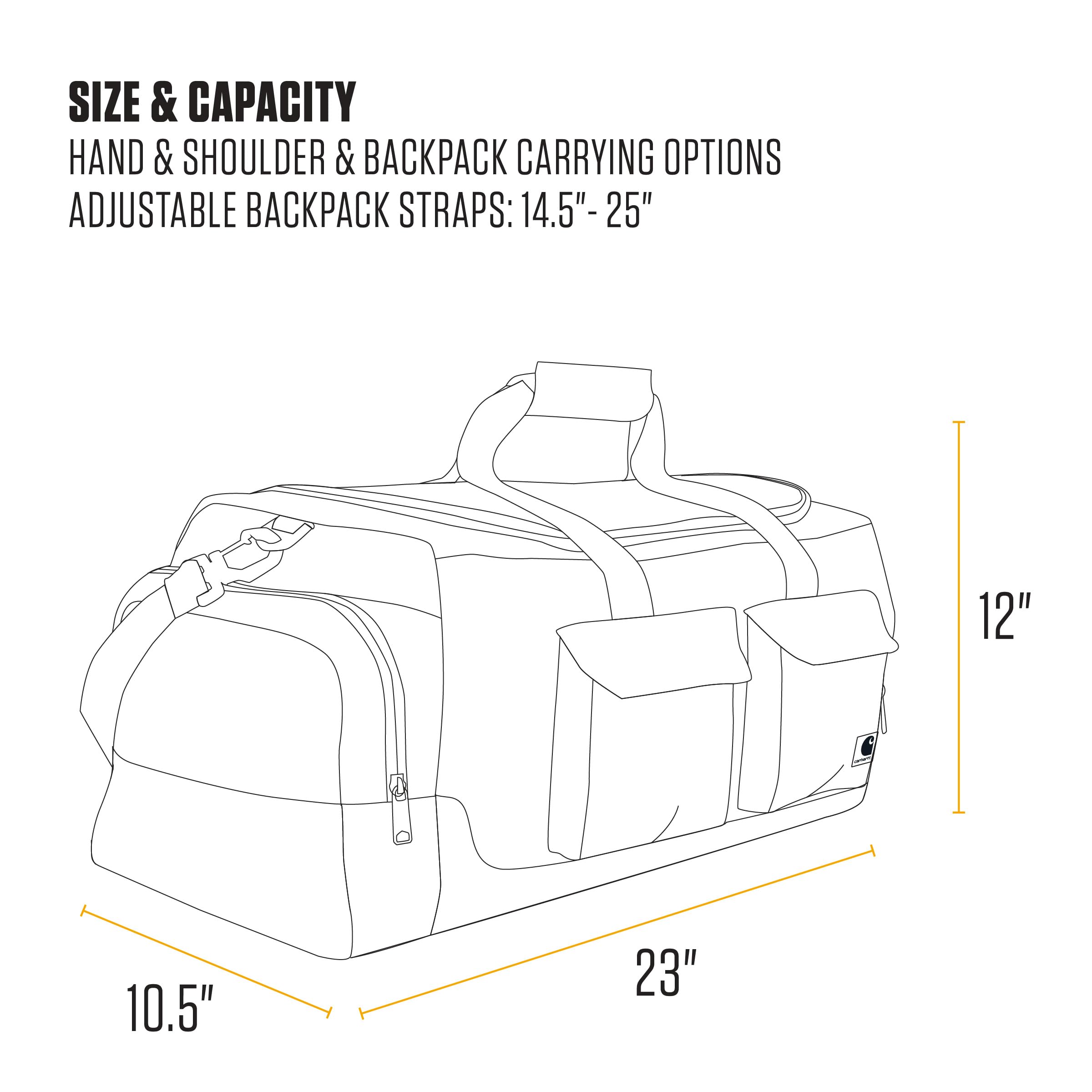 Carhartt 40L Utility Duffel, Heavy-Duty Gear Bag for Jobsite, Gym, & Travel, Duffel Bag (Black), 40L