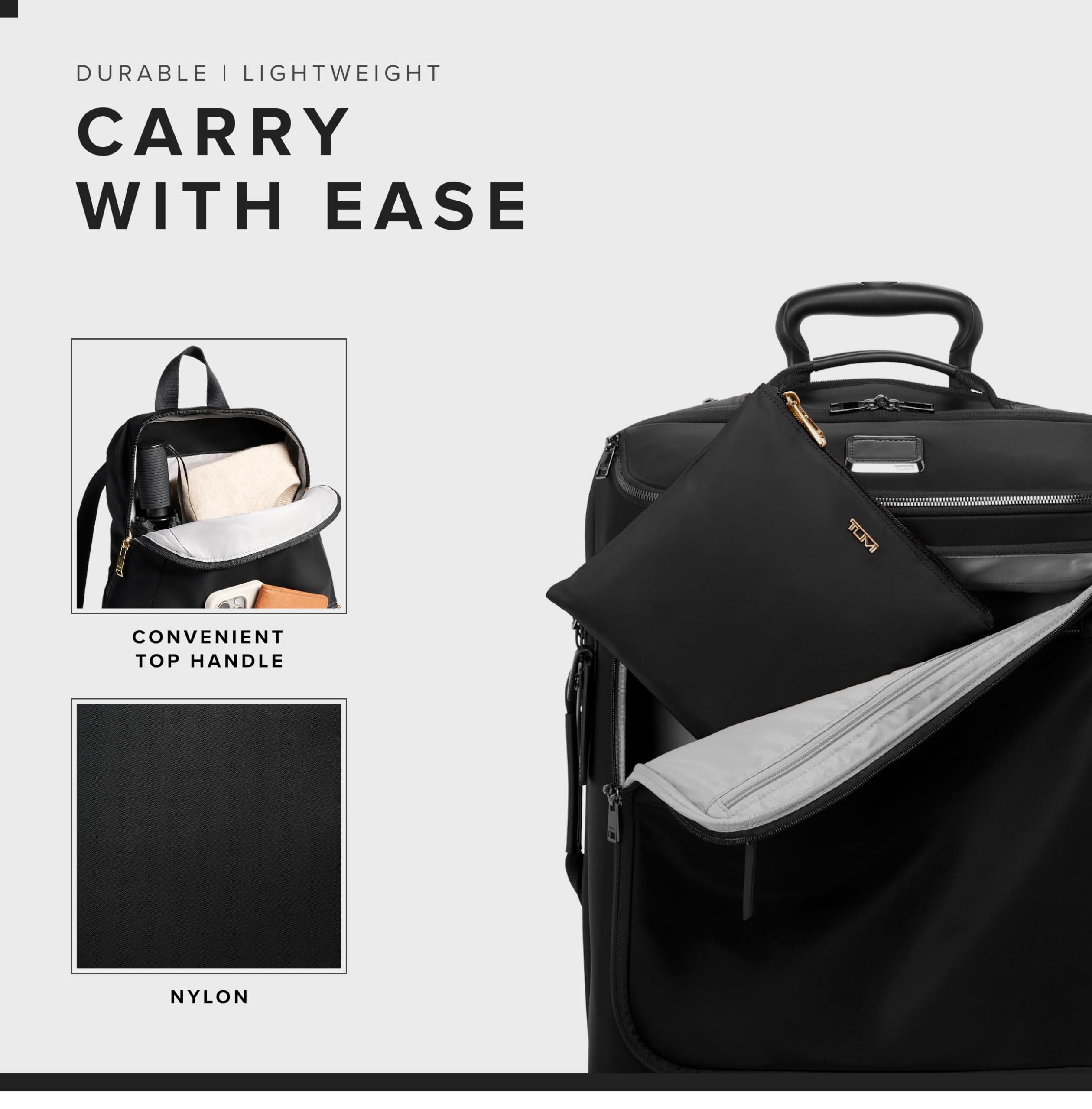 TUMI Just In Case Backpack - Small Packable Travel Bag for Women & Men - Easily Carry Travel Accessories, Black/Gold, One Size, Voyageur Just in Case® Backpack