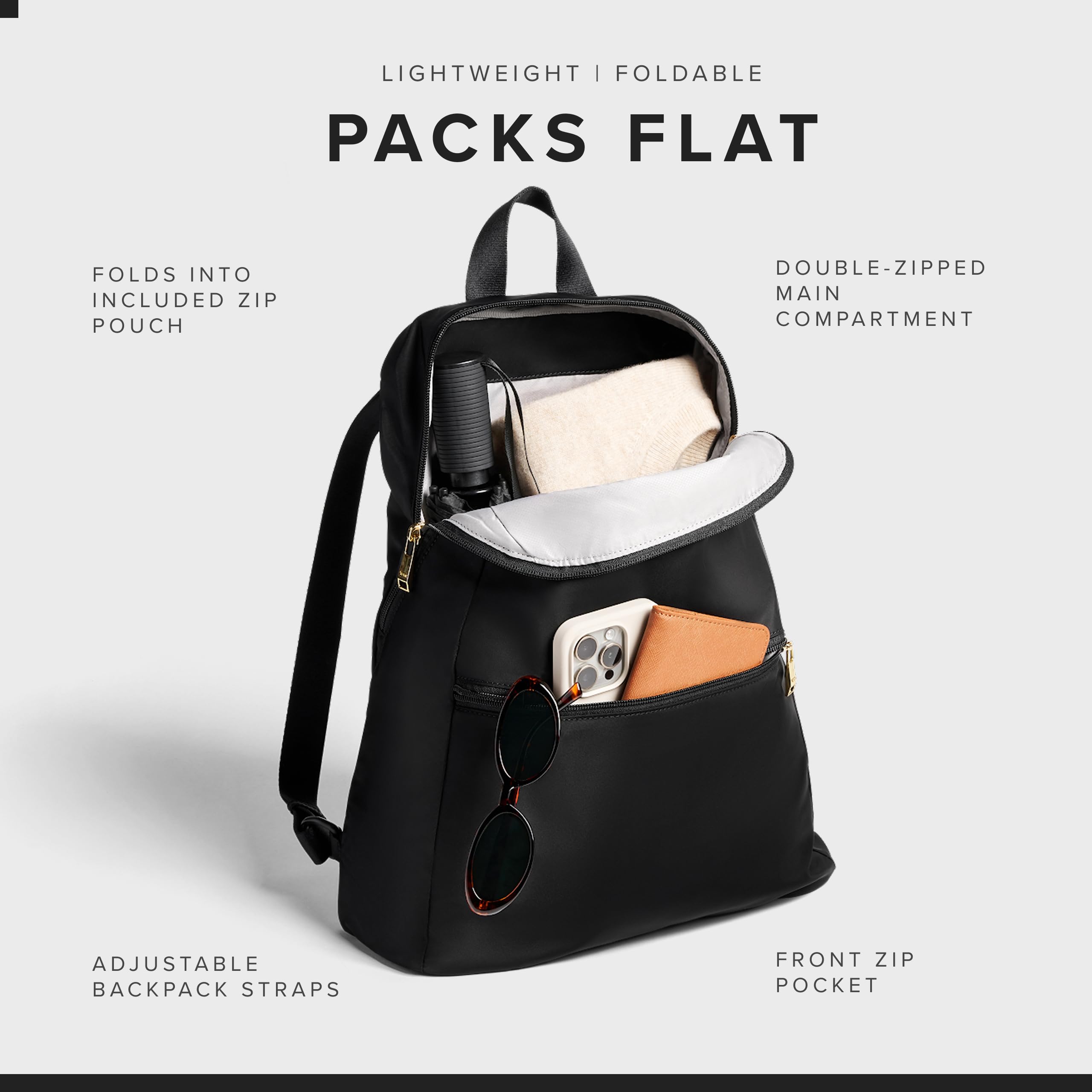 TUMI Just In Case Backpack - Small Packable Travel Bag for Women & Men - Easily Carry Travel Accessories, Black/Gold, One Size, Voyageur Just in Case® Backpack