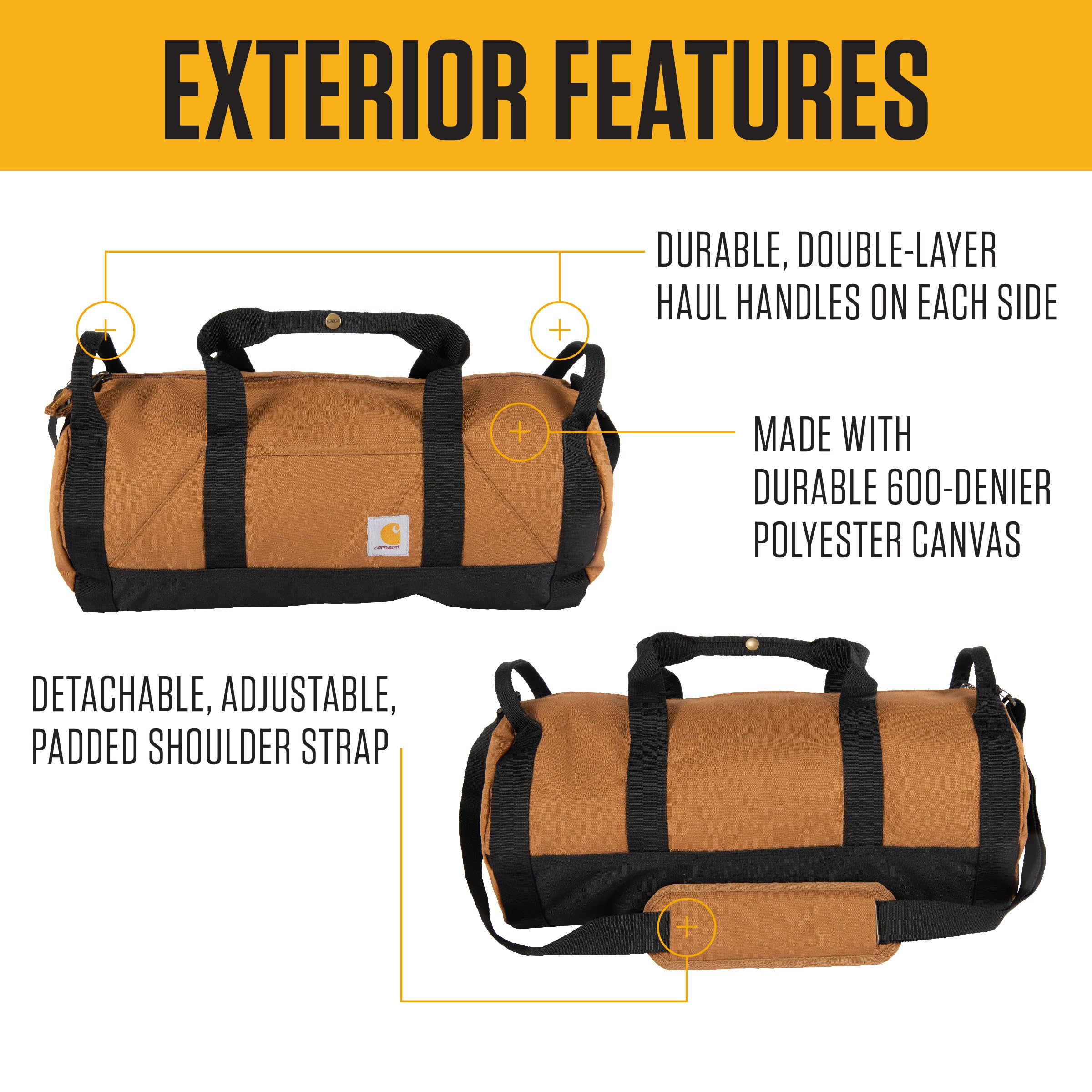 Carhartt Classic Round Duffel with Utility Pouch, Heavy-Duty, Water-Resistant Packable Gear Bag for Jobsite, Carhartt Brown, 60L, Classic Round Duffel with Utility Pouch, Heavy-Duty, Water-Resistant