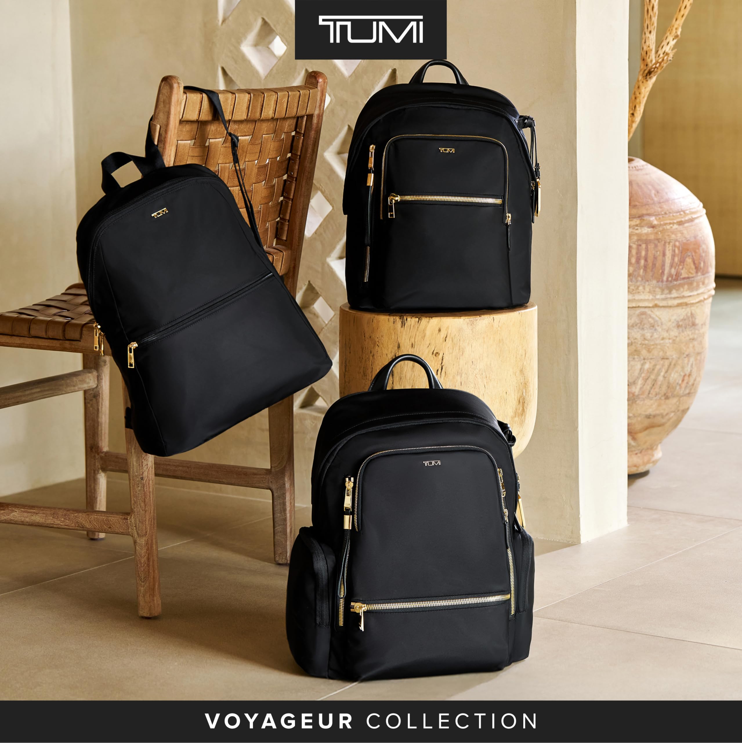 TUMI Just In Case Backpack - Small Packable Travel Bag for Women & Men - Easily Carry Travel Accessories, Black/Gold, One Size, Voyageur Just in Case® Backpack