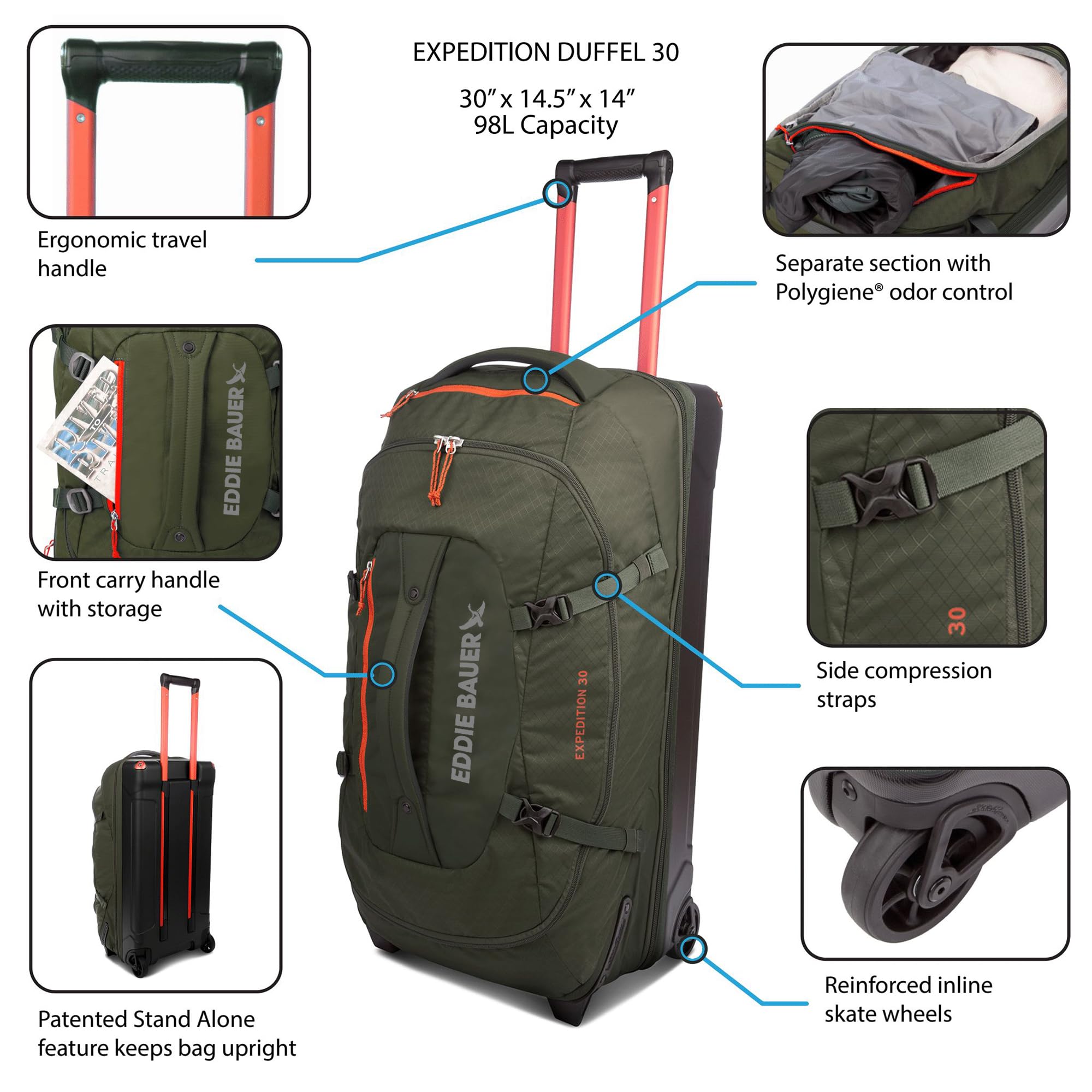 Eddie Bauer Expedition 30 Duffel 2.0, Dk Thyme, One Size,