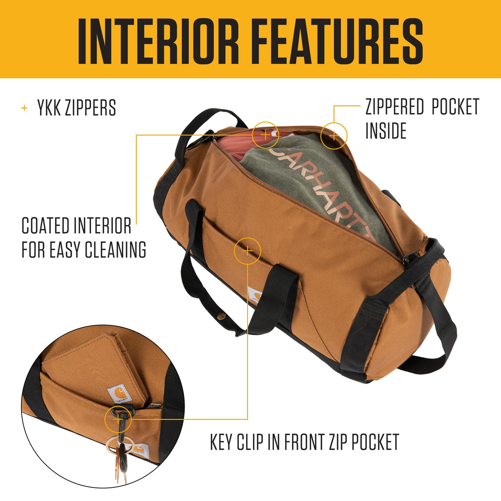 Carhartt Classic Round Duffel with Utility Pouch, Heavy-Duty, Water-Resistant Packable Gear Bag for Jobsite, Carhartt Brown, 60L, Classic Round Duffel with Utility Pouch, Heavy-Duty, Water-Resistant