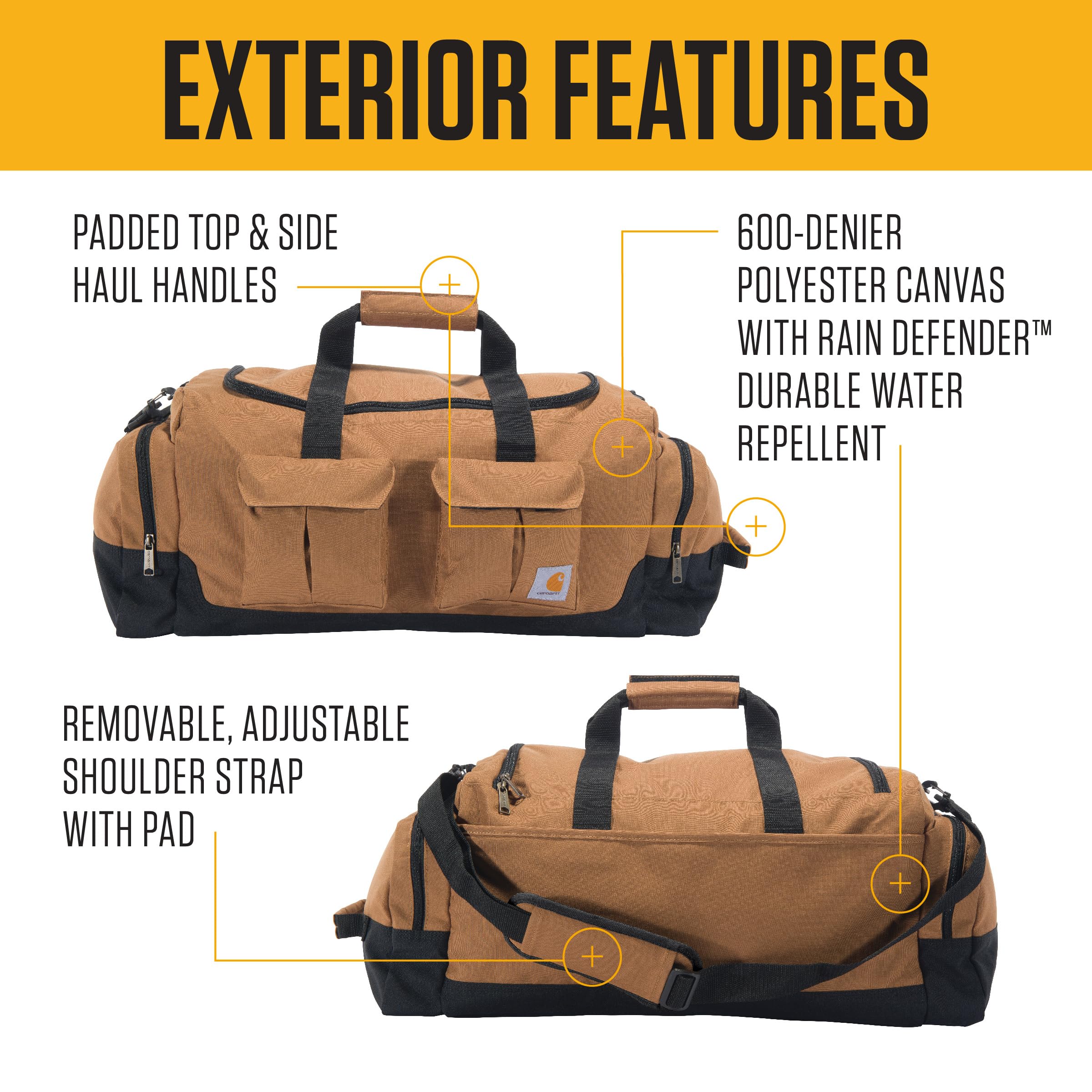 Carhartt 40L Utility Duffel, Heavy-Duty Gear Bag for Jobsite, Gym, & Travel, Duffel Bag (Black), 40L